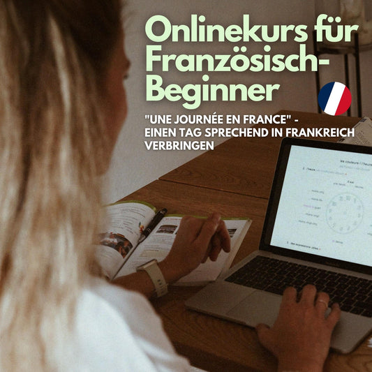 Onlinekurs auf Laptop für Französisch-Beginner: Einen Tag sprechend in Frankreich verbringen