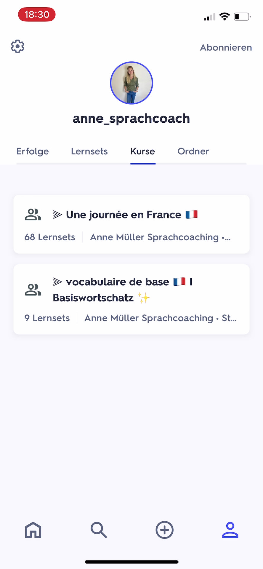 Vokabellernapp des Onlinekurses für Französisch-Beginner: Einen Tag sprechend in Frankreich verbringen